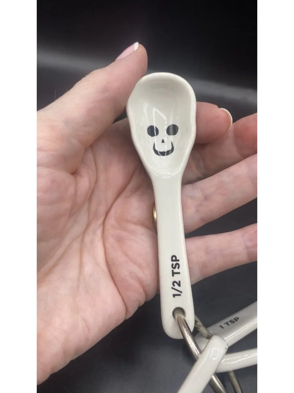 Halloween Skeleton Skull Ceramic Measuring Spoons Set of 4 Spooky Kitchen